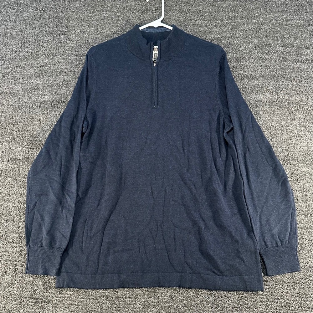 Joseph Abboud Quarter Zip Sweater Mens M Navy Good 100% Merino Wool Modern Fit